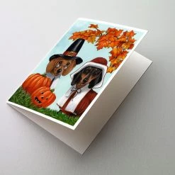 Caroline's Treasures, Thanksgiving, Dachshund Thanksgiving Pilgrims Greeting Cards and Envelopes Pack of 8, 7 x 5, Dogs
