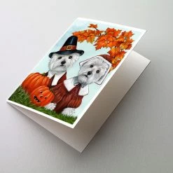 Caroline's Treasures, Thanksgiving, Westie Thanksgiving Pilgrims Greeting Cards and Envelopes Pack of 8, 7 x 5, Dogs