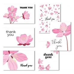 Cavepop Pink Floral Thank You Cards - Set of 36