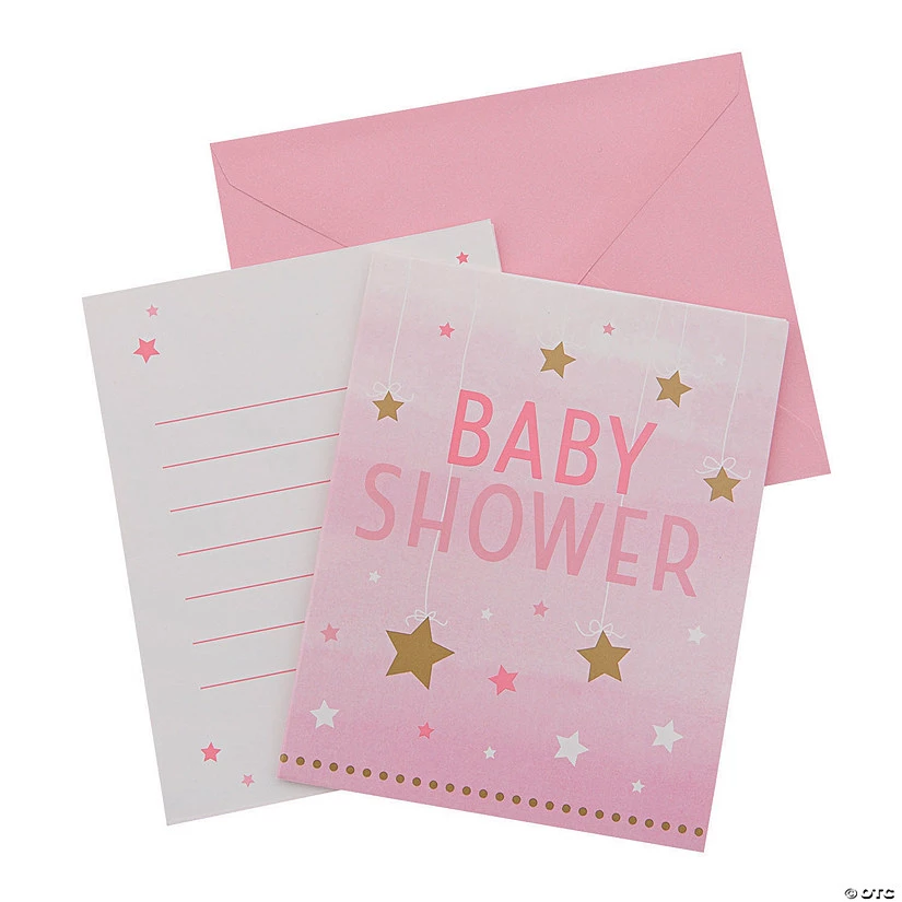 One Little Star Girl Baby Shower Invitations - 8 Pc. 3 One Little Star Girl Baby Shower Invitations - 8 Pc.