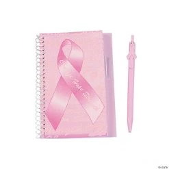 Pink Ribbon Courage Hope Strength Spiral Notebook & Pen Sets - 12 Pc.